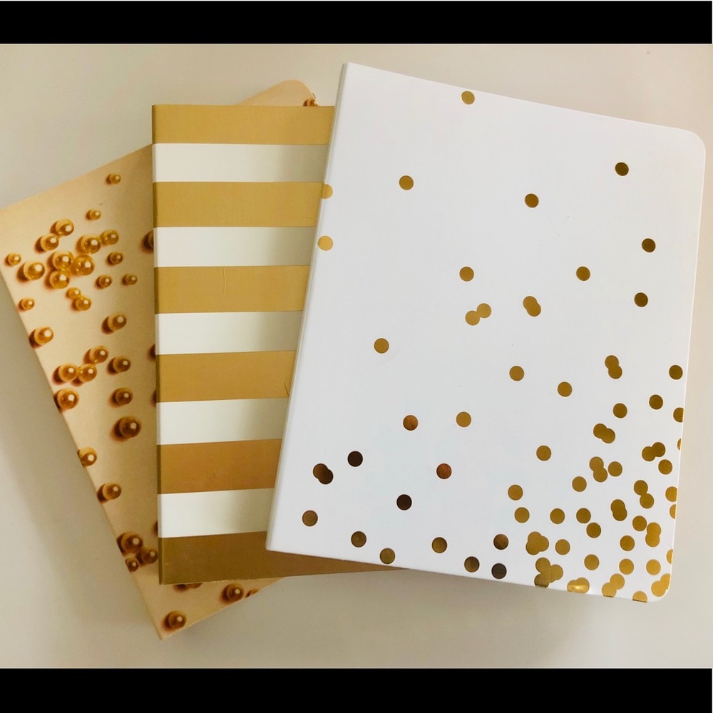 Kate Spade Lot of 3 Spiral Notebooks Gold Cream